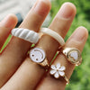 Fashion Jewellery 6 Pcs White And Gold Ring Set