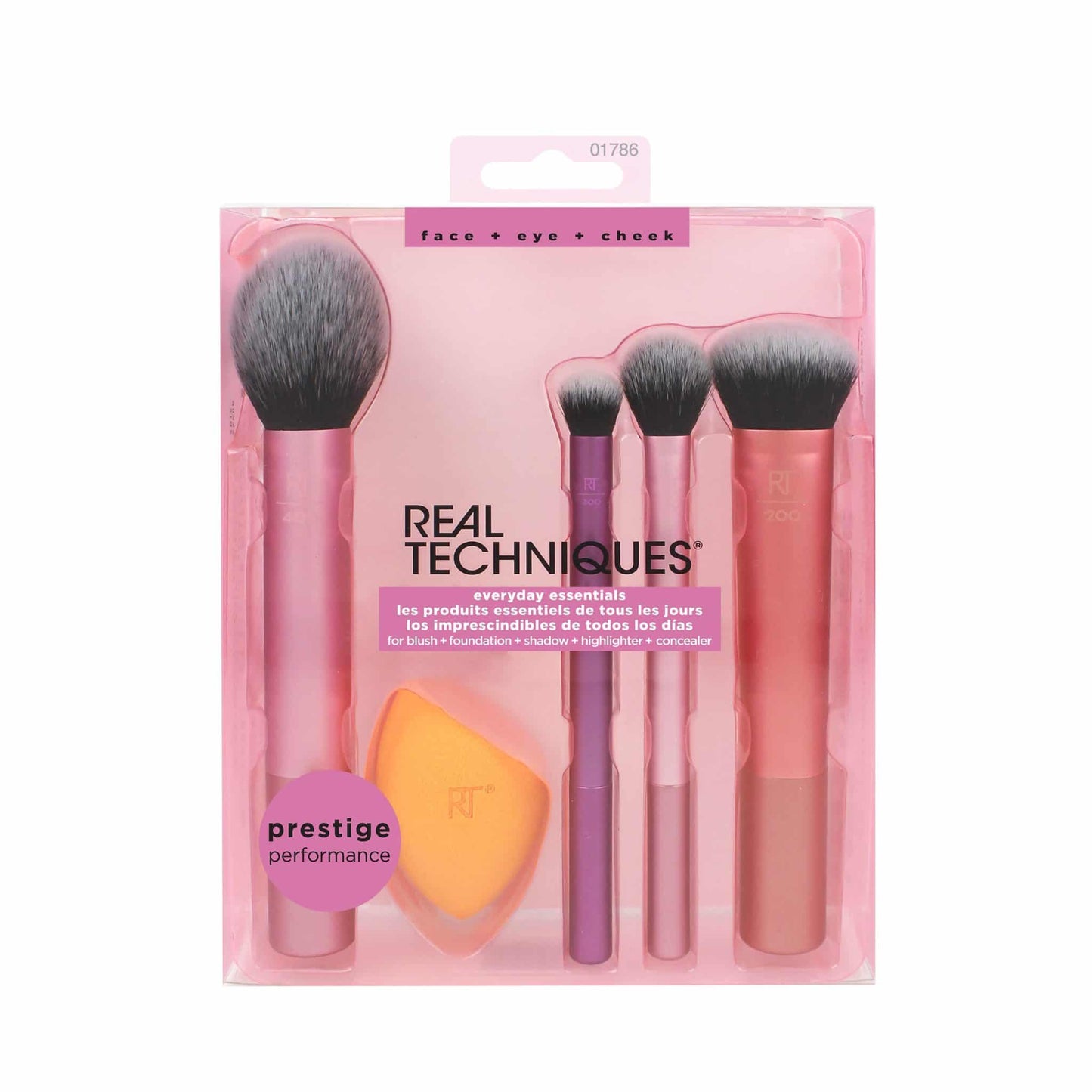 Real Techniques Everyday Essential Brush Set, Face + Eyes + Cheek, 5 Pieces