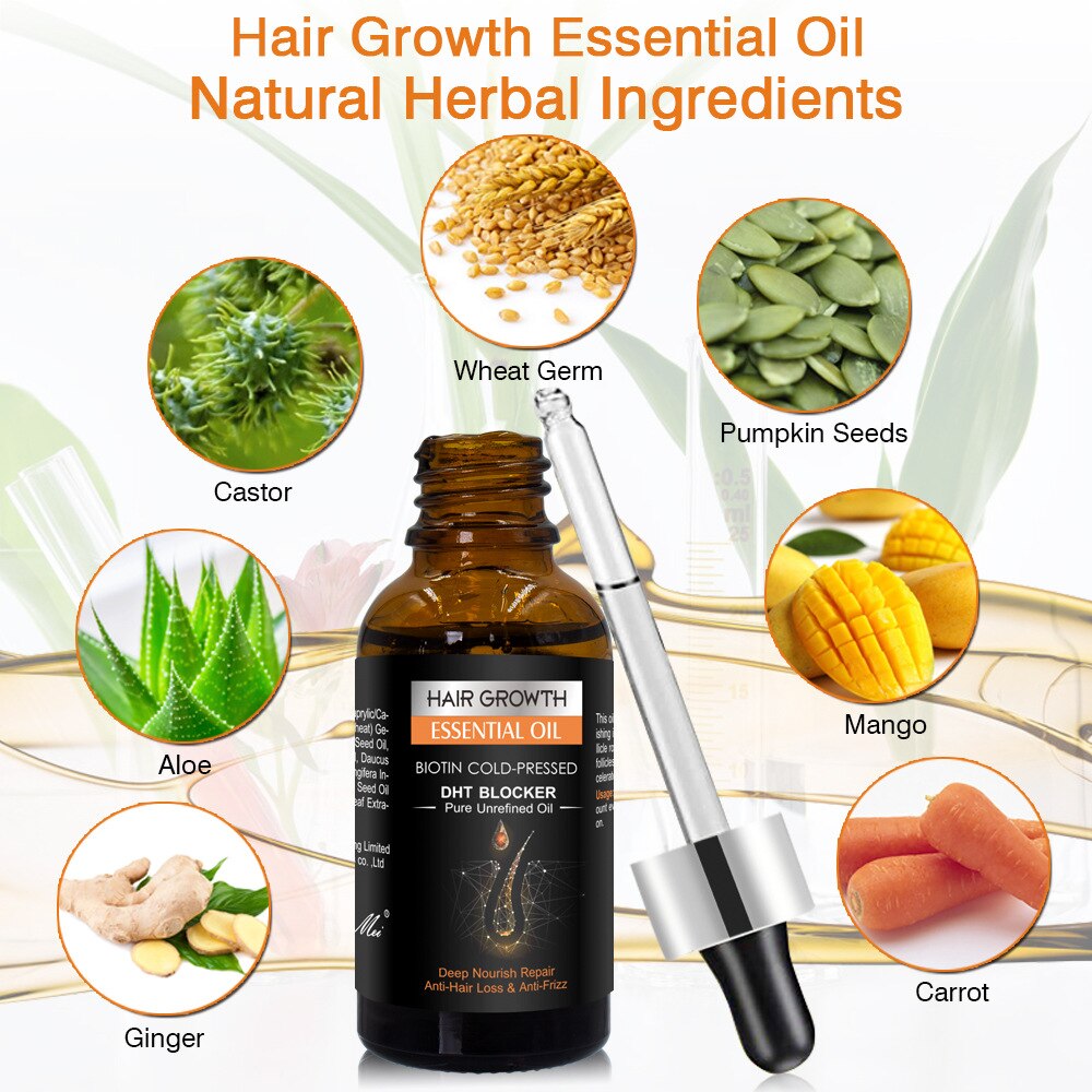 Hair Growth Essential Oil Biotin Cold-Pressed DHT Blocker and Hair Growth Shampoo Anti-Hair Loss Conditioner