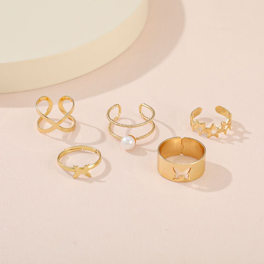 Fashion Jewellery 5 Pcs Adjustable Gold Ring Set