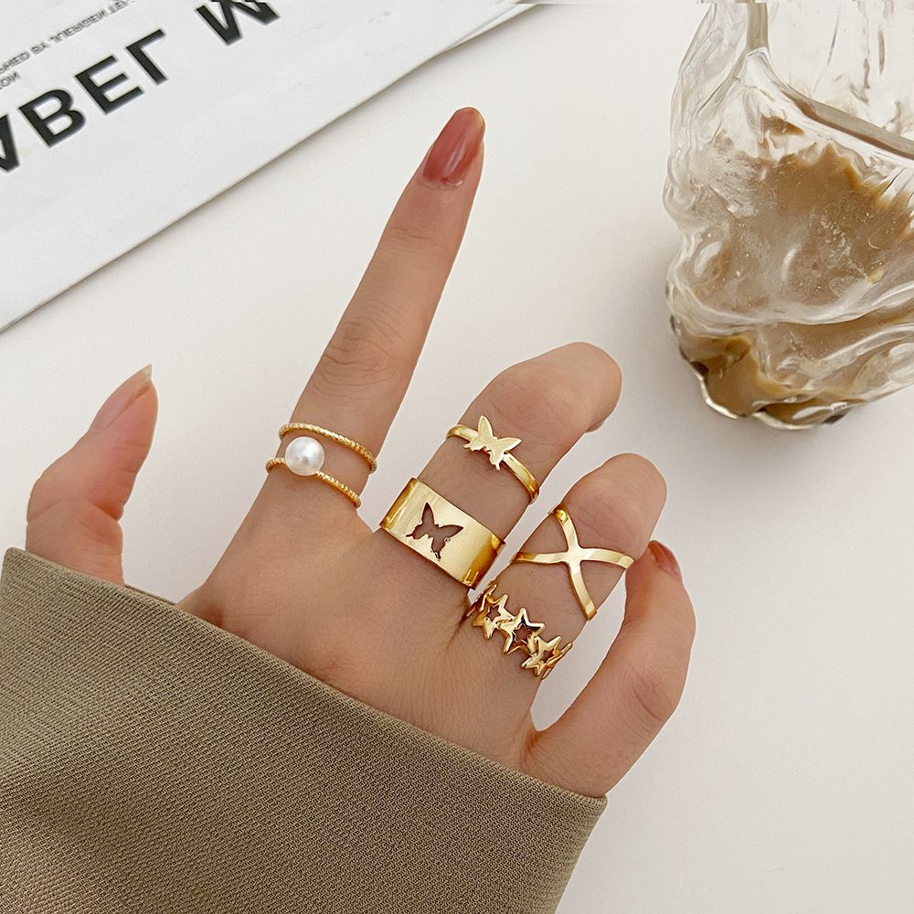 Fashion Jewellery 5 Pcs Adjustable Gold Ring Set