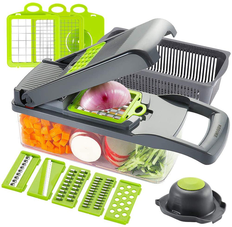 Vegetable Chopper, Onion Chopper, Mandolin Slicer, Pro 10 in 1professional food Chopper multifunctional Vegetable Chopper and Slicer, Dicing Machine, Adjustable Vegetable Cutter With Container(grey)