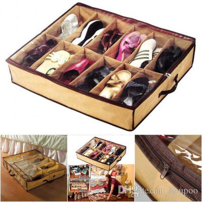 12 cell Under Bed Shoe Organizer Storage Holder Shoes Storage Box Best Quality