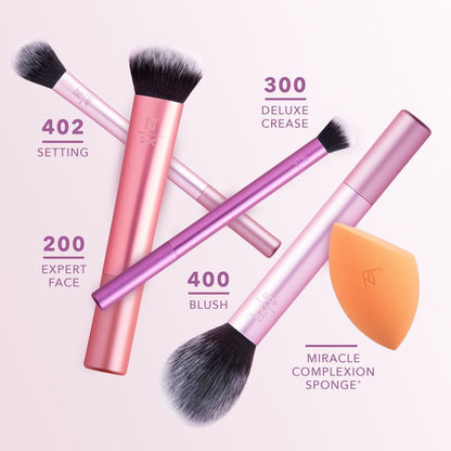 Real Techniques Everyday Essential Brush Set, Face + Eyes + Cheek, 5 Pieces