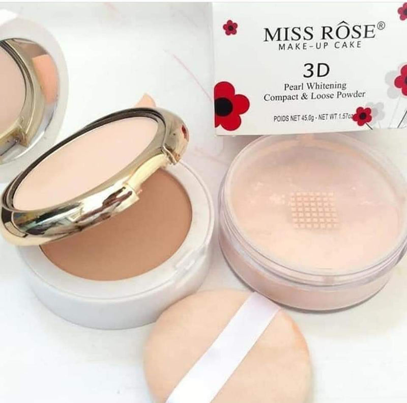 3 IN 1 3D Miss Rose Pearl Whitening Compact & Loose Powder