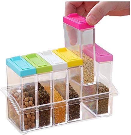 6 Piece Clear Seasoning Rack Spice Pots / Multipurpose Acrylic Containers