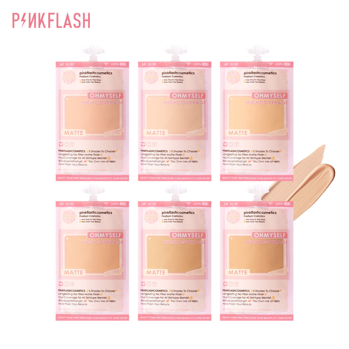 Pink Flash Waterproof Foundation Pouch 6 Shades