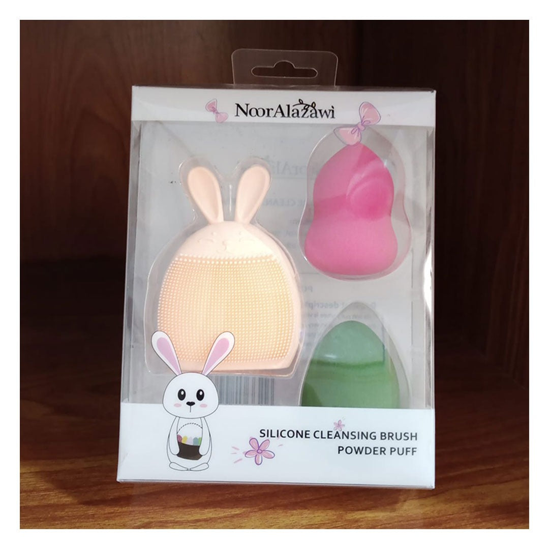 NOORALZAWA SILICONE CLEANSING BRUSH POWDER PUFF PACK OF 3