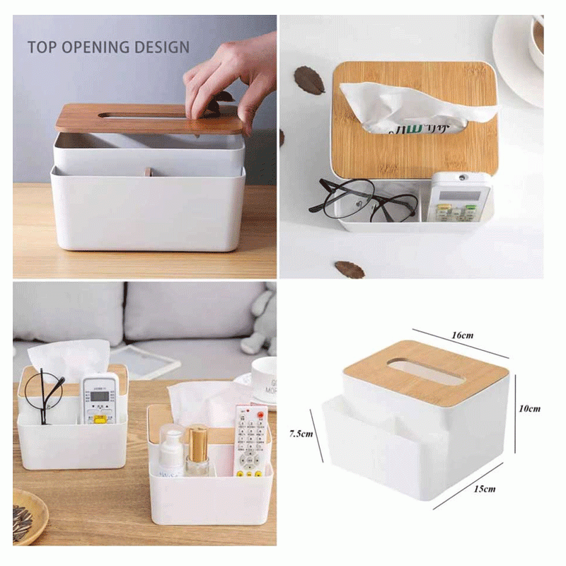 Bamboo Top 2 Partition Tissue Box